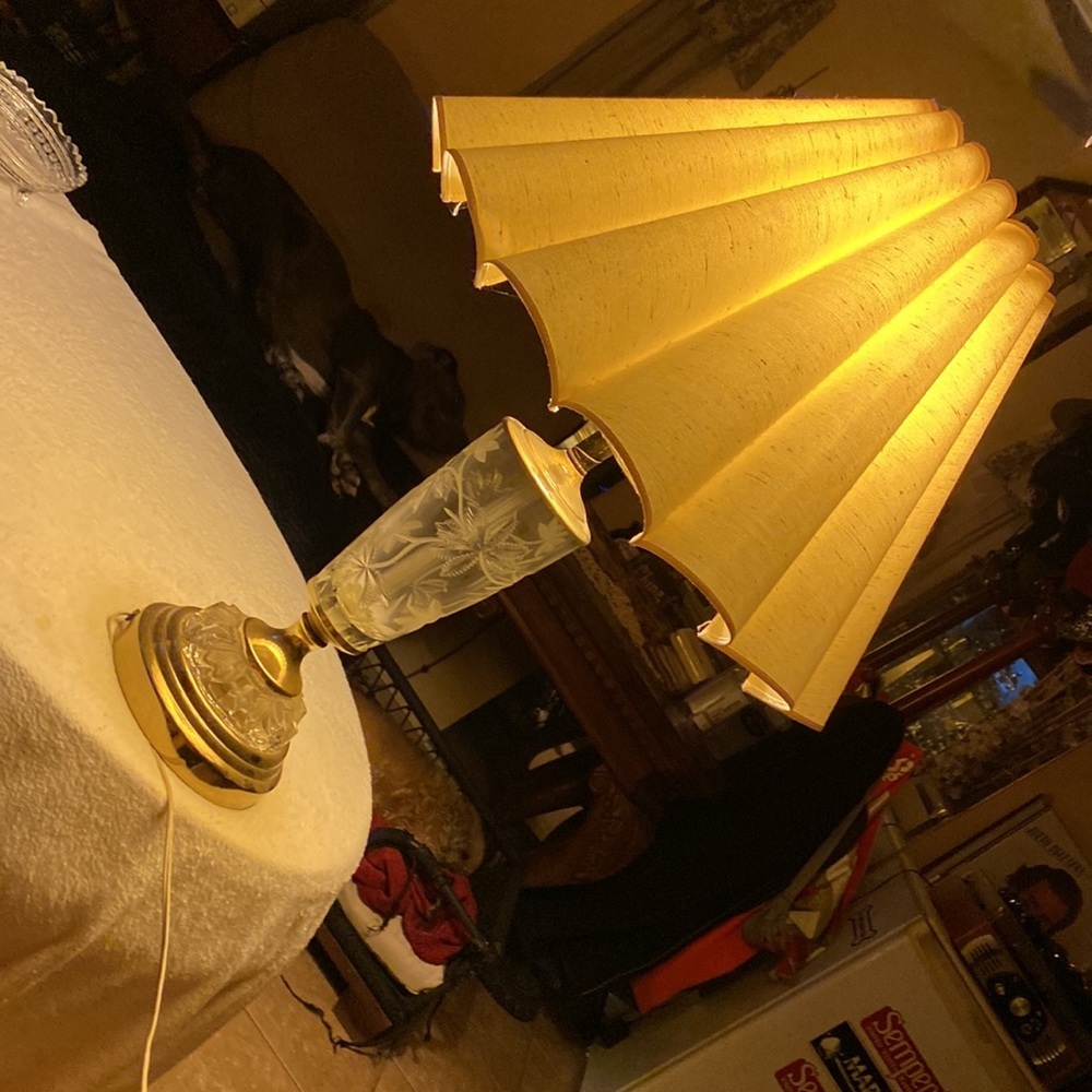 Lamp Vintage Cut Crystal Glass Embossed Fabric Shade Underwriters Laboratories - Picture 3 of 6